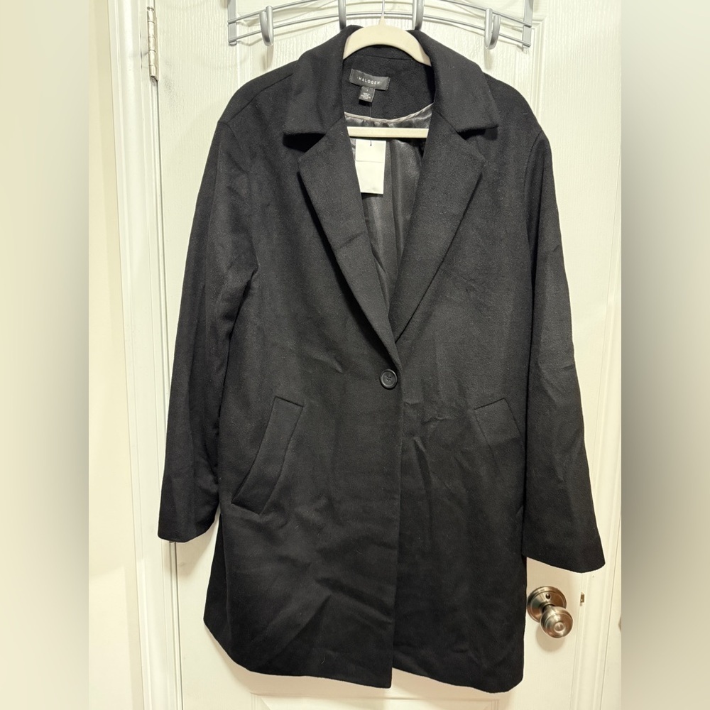 Halogen wool coat black women’s 1X classic single button dresssy NWOT‎